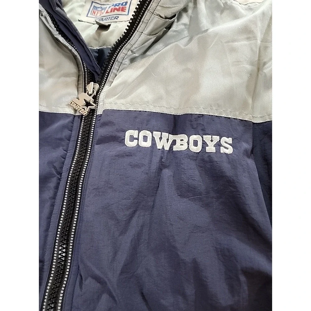 VTG Starter Pro Line Dallas Cowboys Jacket Puffy Mens LG Reflective Full Zip NFL